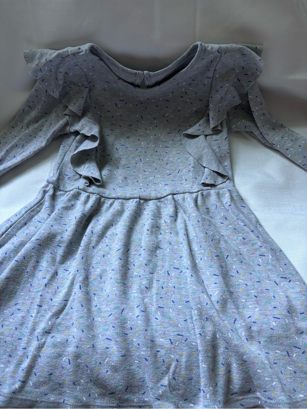 Cat & Jack Light Grey Ruffle Sleeve Knit Dress with Multicolor Speckles